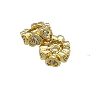 Copper Rondelle Beads Pave Zircon Gold Plated, approx 10mm