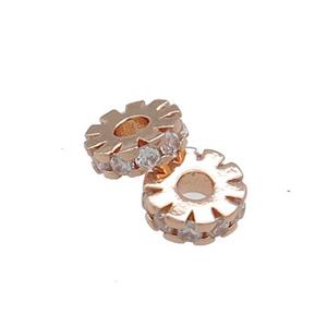 Copper Heishi Beads Pave Zircon Rose Gold, approx 10mm