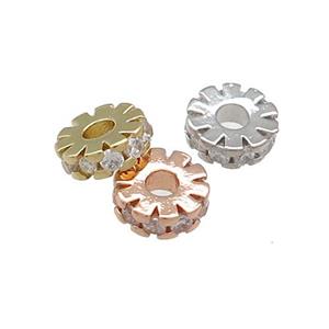 Copper Heishi Spacer Beads Pave Zircon Rondelle Mixed, approx 6mm