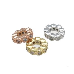 Copper Heishi Spacer Beads Pave Zircon Rondelle Mixed, approx 10mm