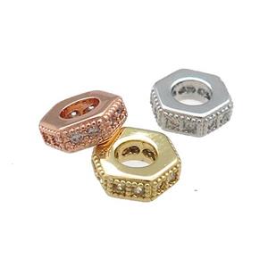 Copper Hexagon Beads Pave Zircon Mixed, approx 8mm