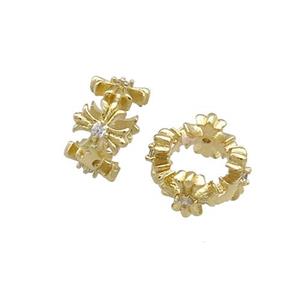 Copper Rondelle Beads Pave Zircon Large Hole Gold Plated, approx 8mm