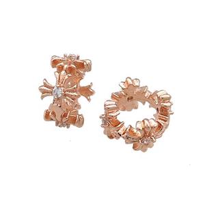 Copper Rondelle Beads Pave Zircon Large Hole Rose Gold, approx 6mm