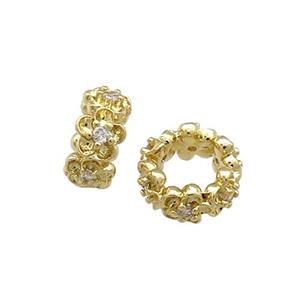 Copper Rondelle Beads Pave Zircon Large Hole Gold Plated, approx 10mm