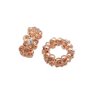 Copper Rondelle Beads Pave Zircon Large Hole Rose Gold, approx 10mm