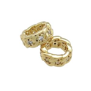 Copper Rondelle Beads Pave Zircon Large Hole Gold Plated, approx 6mm