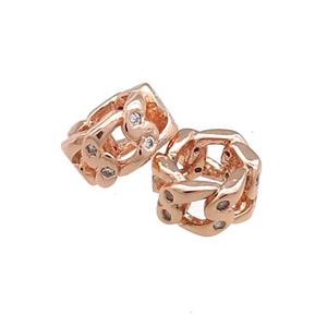 Copper Rondelle Beads Pave Zircon Large Hole Rose Gold, approx 8mm