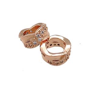 Copper Rondelle Beads Pave Zircon Large Hole Rose Gold, approx 8mm