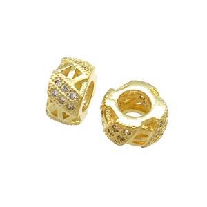 Copper Rondelle Beads Pave Zircon Large Hole Gold Plated, approx 10mm