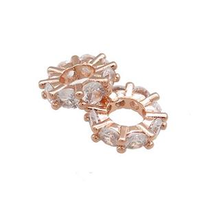 Copper Heishi Beads Pave Zircon Rose Gold, approx 8mm