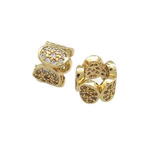 Copper Tube Beads Pave Zircon Large Hole Gold Plated, approx 10mm