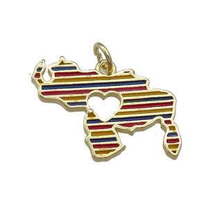 Copper Rhinoceros Pendant Heart Multicolor Enamel Gold Plated, approx 18-23mm