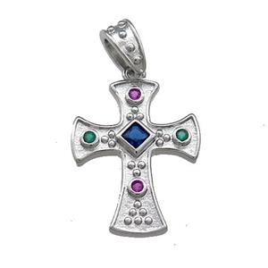 Copper Cross Pendant Pave Zircon Platinum Plated, approx 18-23mm