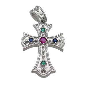 Copper Cross Pendant Pave Zircon Platinum Plated, approx 20-26mm