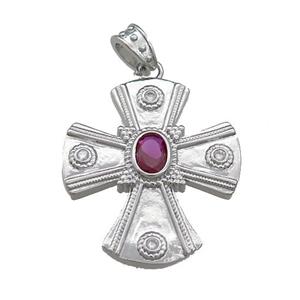 Copper Cross Pendant Pave Zircon Platinum Plated, approx 28-32mm