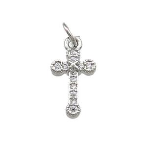 Copper Cross Pendant Pave Zircon Platinum Plated, approx 8-13mm