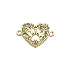 Copper Heart Connector Pave Zircon Paw Gold Plated, approx 11.5mm