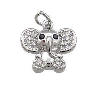 Copper Elephant Pendant Pave Zircon Platinum Plated, approx 12-15mm