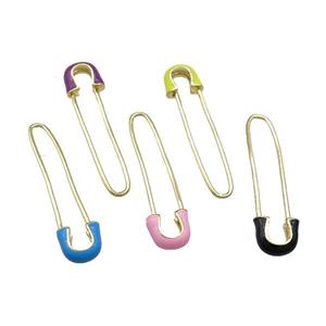 Copper Safety Pins Enamel Gold Plated Mixed, approx 9-38mm