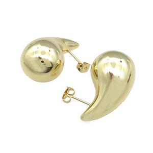 Copper Stud Earrings Teardrop Hollow Gold Plated, approx 17.5-32mm