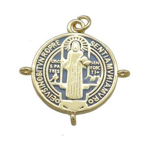 Copper Jesus Pendant Religious Medal Charms Gray Painted Circle Gold Plated, approx 19mm