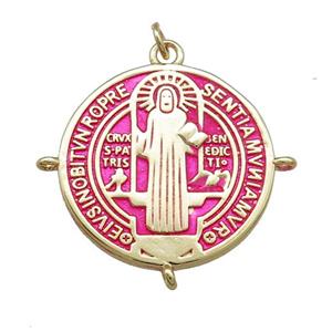 Copper Jesus Pendant Religious Medal Charms Pink Painted Circle Gold Plated, approx 25mm