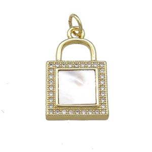 Copper Lock Pendant Pave Shell Zircon 18K Gold Plated, approx 13-18mm