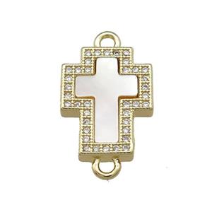 Copper Cross Connector Pave Shell Zircon 18K Gold Plated, approx 12-16mm