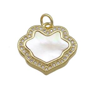 Copper Flower Pendant Pave Shell Zircon 18K Gold Plated, approx 16-18mm