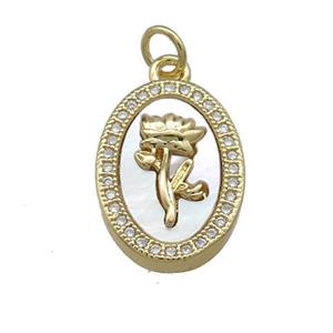 Copper Flower Pendant Pave Shell Zircon Oval 18K Gold Plated, approx 13-18mm