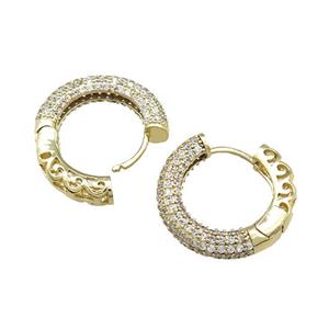 Copper Latchback Earrings Pave Zircon Gold Plated, approx 22mm dia