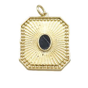 Copper Rectangle Pendant Pave Gemstone Gold Plated, approx 19-22mm