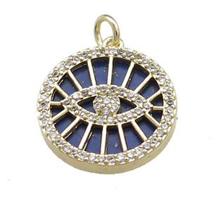 Lucky Eye Charms Copper Circle Pendant Pave Lapis Zircon Gold Plated, approx 18mm dia