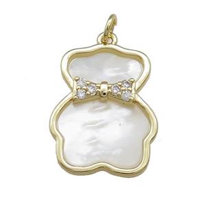 Bear Charms Copper Pendant Pave Shell Zircon Gold Plated, approx 17-22mm