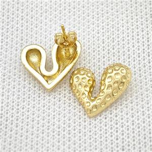 Copper Heart Stud Earrings Hammered Gold Plated, approx 16mm