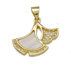 Shark-Tail Charms Copper Pendant Pave Shell Zirconia 18K Gold Plated, approx 15-20mm