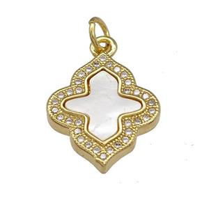 Copper Cross Pendant Pave Shell Zirconia 18K Gold Plated, approx 15-17mm