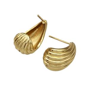 Copper Stud Earrings Teardrop Hollow Gold Plated, approx 12-20mm