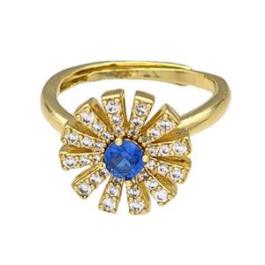 Copper Sun Rings Micro Pave Zirconia Adjustable Gold Plated, approx 13.5mm, 18mm dia