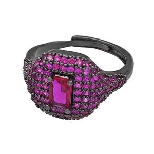 Copper Rings Micro Pave Fuchsia Zirconia Adjustable Black Plated, approx 13-16mm, 18mm dia