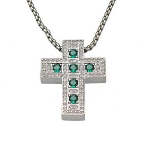 Copper Cross Necklace Micro Pave Zirconia Platinum Plated, approx 22-28mm, 2mm, 40-45cm length