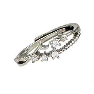 Copper Rings Micro Pave Zirconia Flower Adjustable Platinum Plated, approx 6mm, 18mm dia