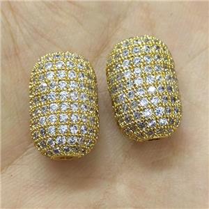 Copper Barrel Beads Micro Pave Zirconia Gold Plated, approx 12-18mm