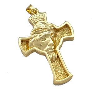 Copper Cross Pendant Jesus Gold Plated, approx 26-35mm