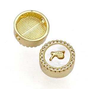 Copper Button Beads Pave Shell Zircon Fe 18K Gold Plated, approx 12mm