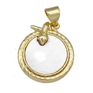 Copper Snake Pendant Pave Shell Circle 18K Gold Plated, approx 16.5mm