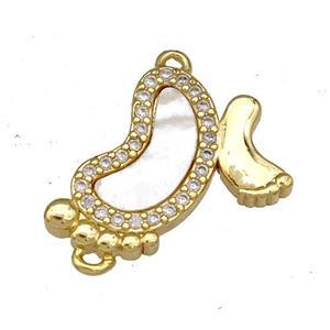 Copper Babyfeet Charms Pendant Pave Shell Zircon 18K Gold Plated, approx 15mm