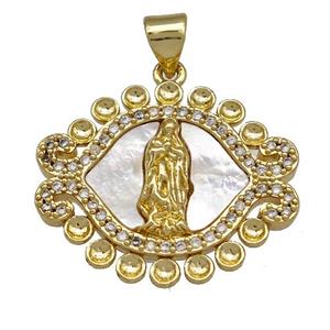 Jesus Charms Copper Pendant Pave Shell Zirconia Religious 18K Gold Plated, approx 20-24mm