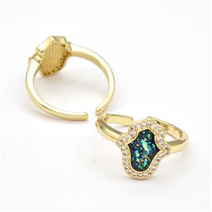 Copper Rings Pave Fire Opal Zirconia Hamsahand 18K Gold Plated, approx 12-13mm, 18mm dia