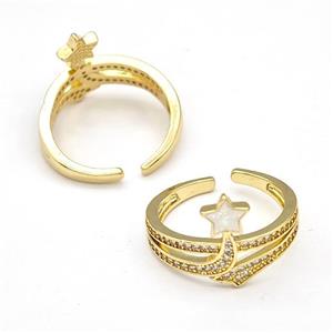 Copper Rings Pave Fire Opal Zirconia Star 18K Gold Plated, approx 6-8mm, 18mm dia